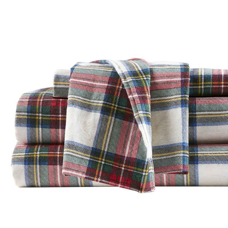 Comfort Spaces Cotton Flannel Sheets Twin Size, Ultra Soft Flannel Sheet Set with 12" Elastic Pocket , Plain Print Warm Flannel Bedding, Scottish Plaid Red 3 Piece - Image 1
